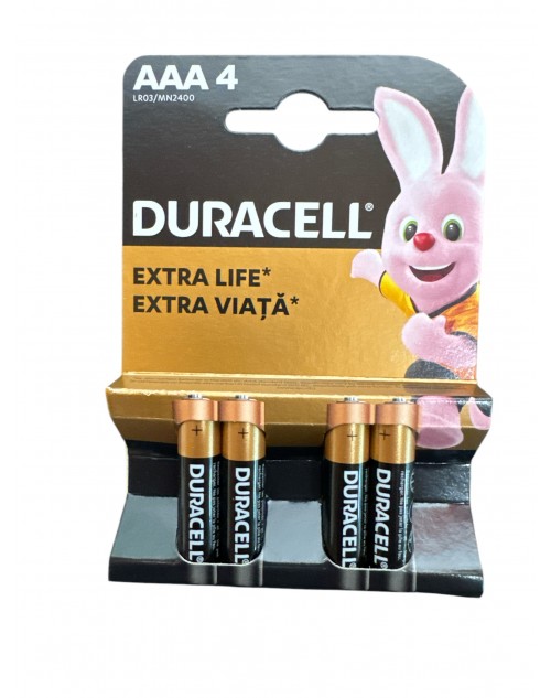 Duracell AAA LR03 baterii alcaline extra life 1,5V MN2400 blister 4
